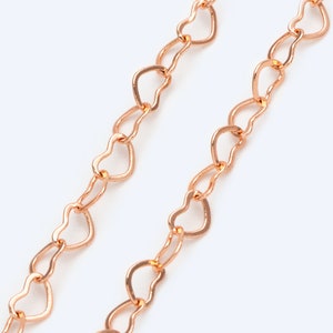 Gold/ Silver tone Heart Chains, Gold/ Rhodium/ Rose Gold plated Brass Designer Chain, 3.5mm Thin Decorative Chains LK-105/ 1 Meter3.3 ft Rose Gold