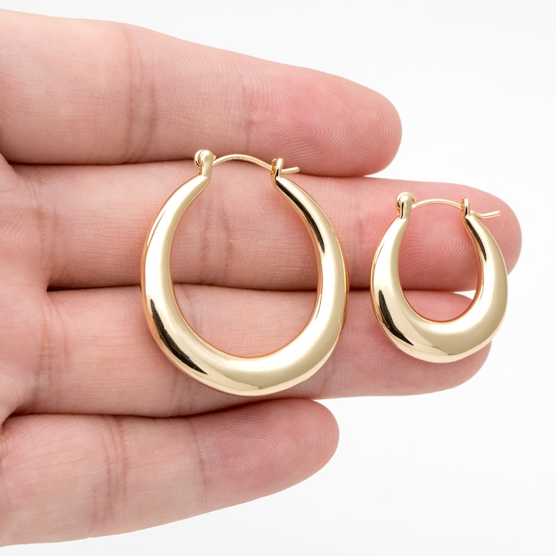 4pcs Minimalist Huggie Earrings, Oval Hoop Earrings, Horse shoe Earrings, Gold Teardrop Earrings GB-3308 image 5