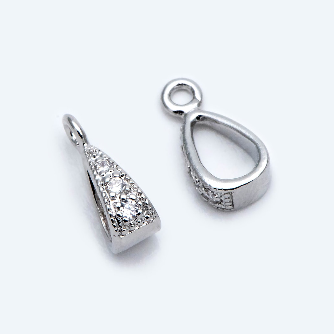 10pcs CZ Pave Open Loop Bail, Rhodium Plated Bails, Small Bail, Jewelry