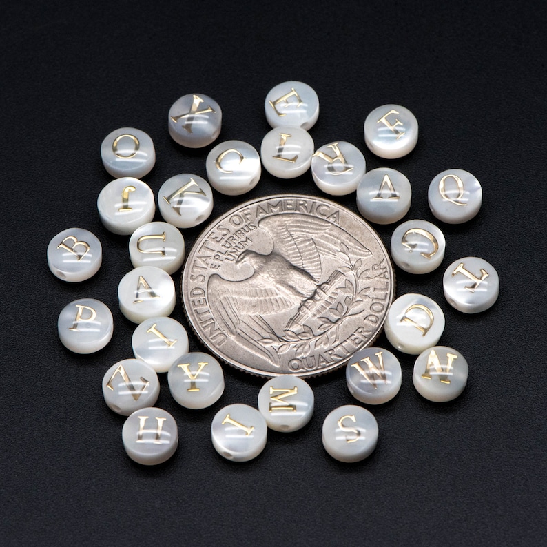 6mm Shell Alphabet Beads English Letter Beads Round Coin - Etsy