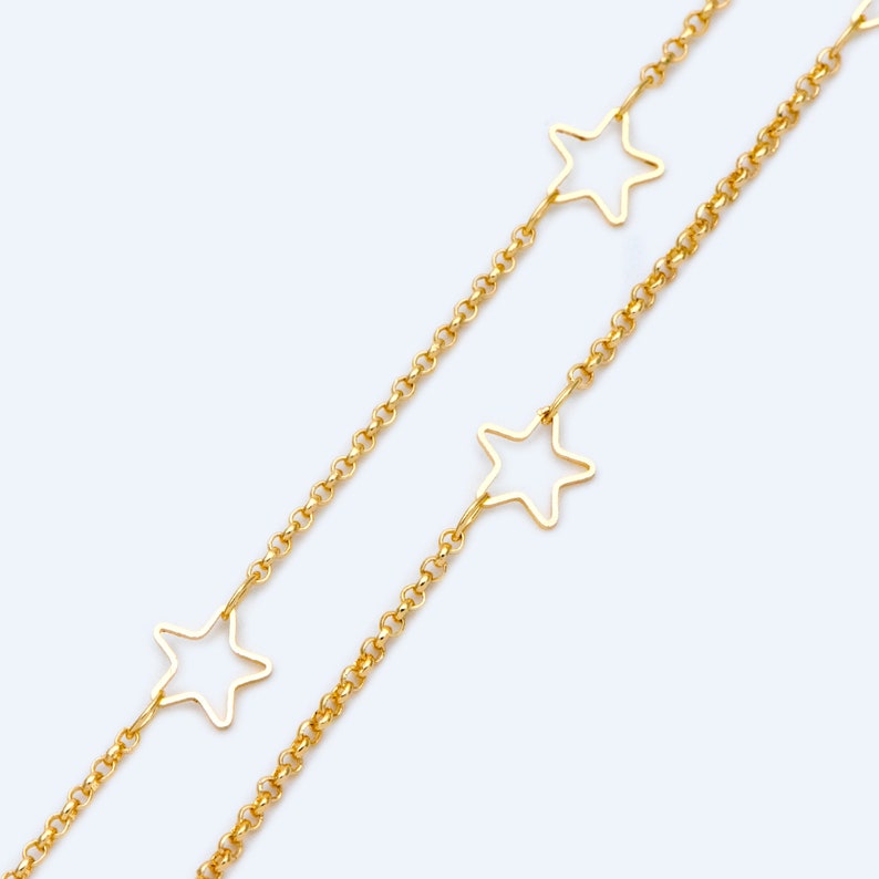 Star Chain, 18K Gold plated Brass, Bulk small cable chain Wholesale LK-421/ 1 Meter3.3ft image 1