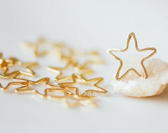 10pcs Gold Star Link Charms 15mm, Real Gold plated Brass Stars, Geometric Connector Pendants (GB-224)