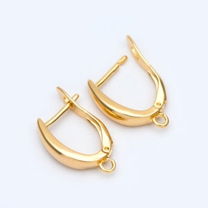 10pcs Gold/ Silver Tone Leverback Ear Hooks 21x12mm, Real Gold/ rhodium plated Brass, Earring Hooks with Loop (GB-848)