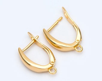 10 ganchos para pendientes con cierre de palanca en tono dorado/plateado de 21 x 12 mm, latón chapado en oro auténtico/rodio, ganchos para pendientes con argolla (GB-848-B)