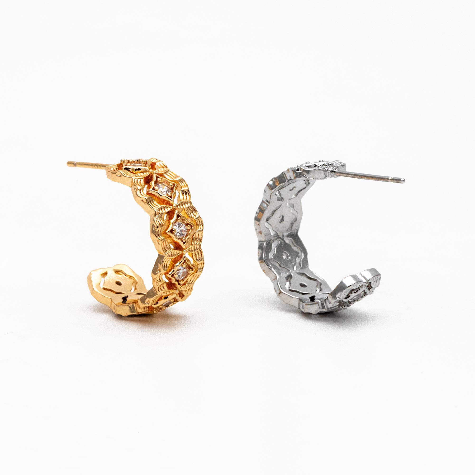 4pcs CZ Pave Gold/ Silver Tone Round Circle Earrings, Gold