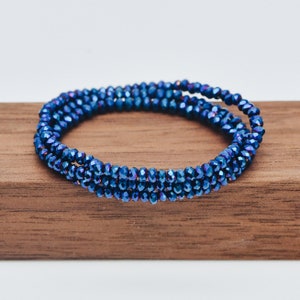 Perline di cristallo sfaccettato Rondelle 2 mm, perline distanziatrici in vetro di piccole dimensioni, blu metallizzato scintillante (BZ02-01) / 180 perline