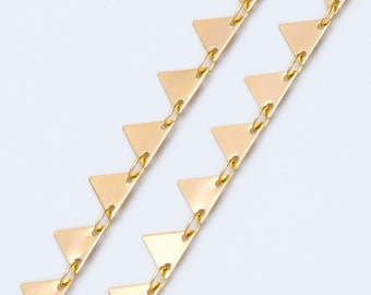 Gold plated Brass Triangle Chains 7.5mm, Handmade Cable Link Geometric Chain, Lead Nickel Free (#LK-144)/ 1 Meter=3.3 ft