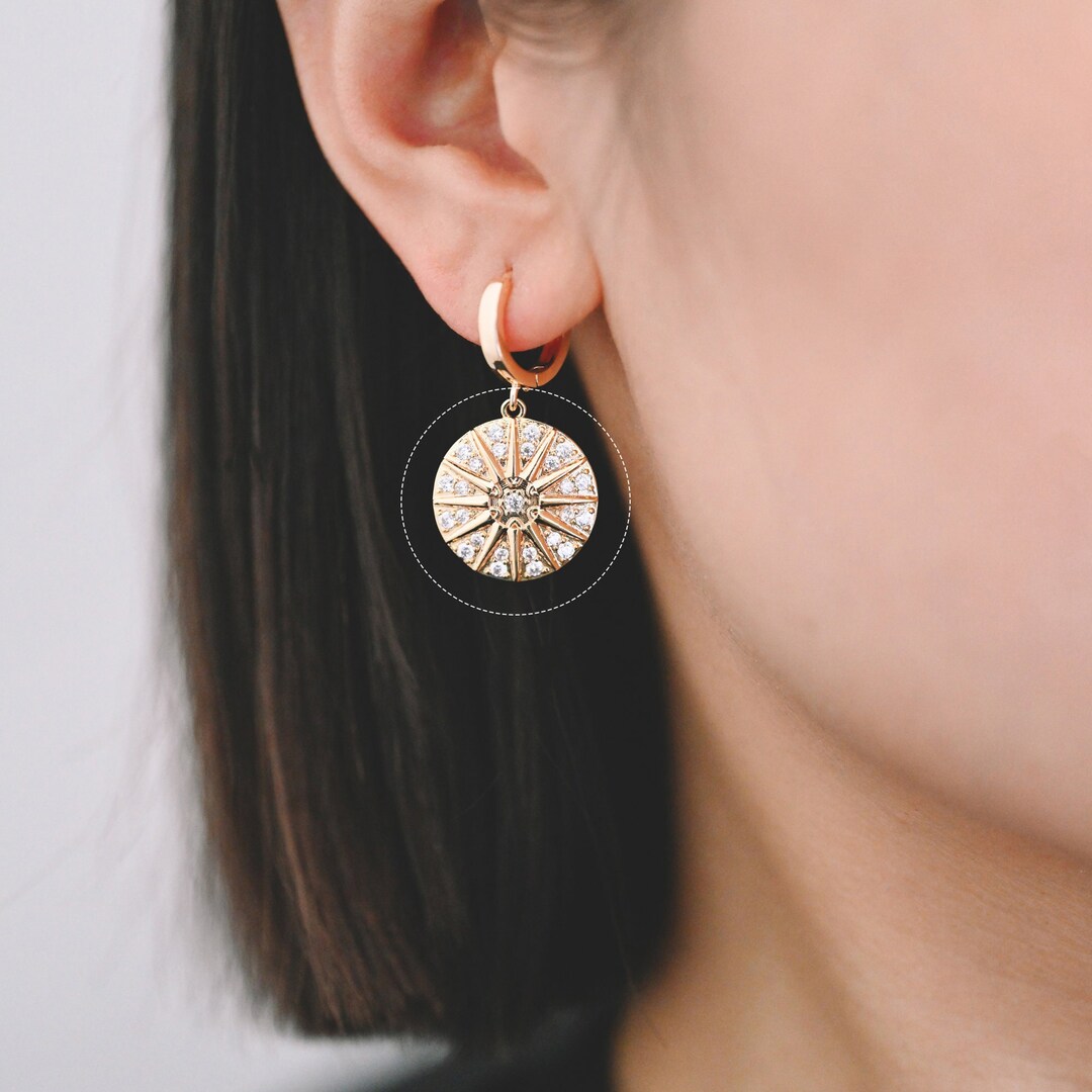 4pcs Gold Sun Disk Charms 20x18mm, 18K Gold Plated Brass, CZ Pave