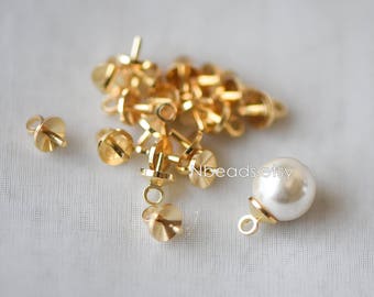 20pcs Gold plated Brass Peg Bail For Half Drilled Pearls Or Stones, Pearl Drop 4/ 5/ 6mm Cup (GB-135)