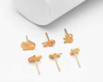 10pcs Gold Gesture Earrings, Gold Plated Brass, Minimalist