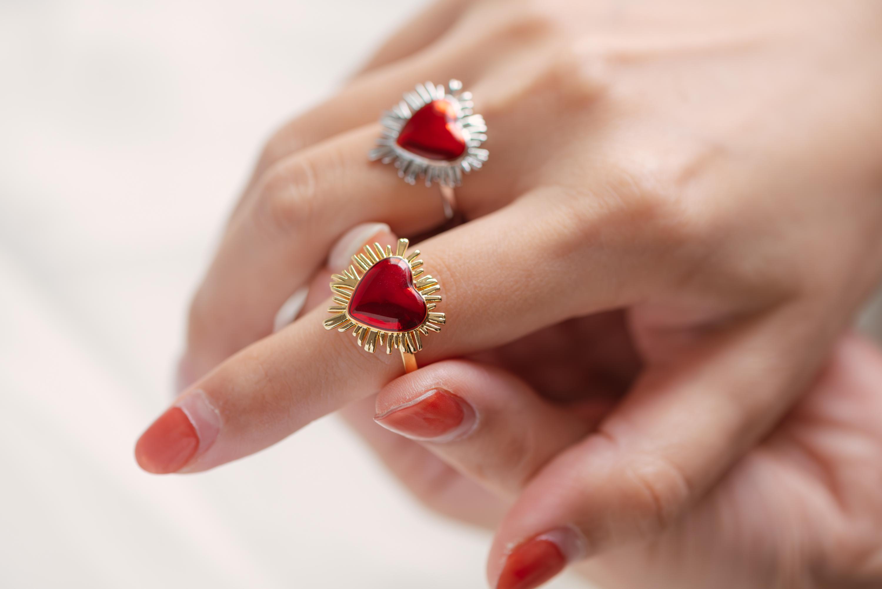 4pcs Gold/ Silver Red Heart Ring, Everyday Ring, Dainty Rings