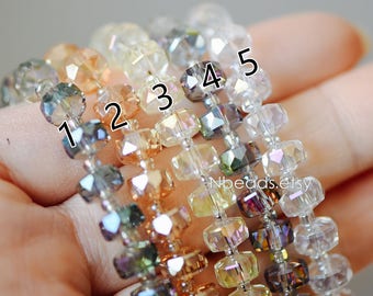 Faceted Crystal Rondelle Beads 8x5mm, Sparkly Glass Spacer Beads 5 Colors -(TS-88)/ 95 beads