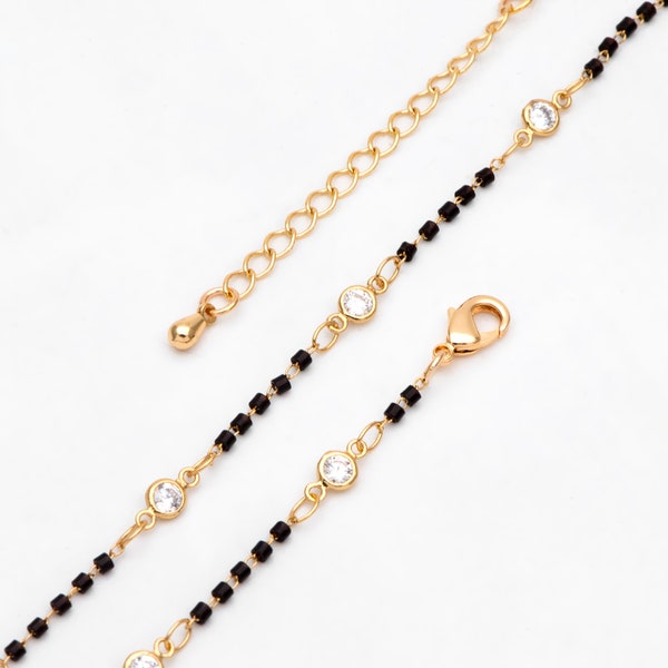 Black Miyuki Bracelet 6-8 inch, Black Miyuki Seed Bead Chain Necklace 16-18 inch, Adjustable Jewelry Set, Ready to Wear (#LK-437-1)