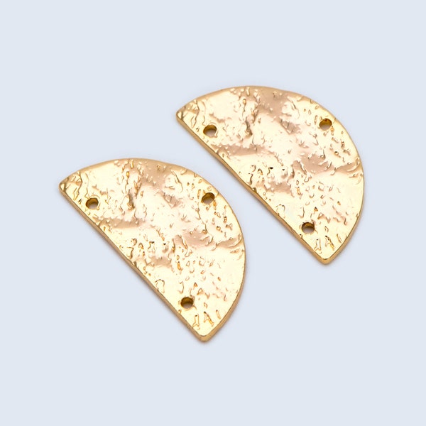 10pcs Hammered Semi Circle Charm Connectors 22.5mm, Gold Geometric Pendants with 3 Holes (GB-1401)