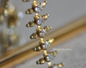 Brass Rhinestone Bead Chain 11mm, Unplated Brass Designer Crystal Chain (#LK-028)/ 1 meter
