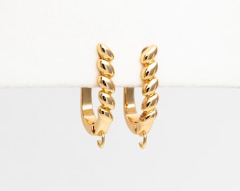 10 ganchos para pendientes dorados de 18 x 12 mm, de latón chapado en oro auténtico, con anilla (GB-848-A)