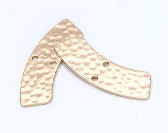 10 connettori con ciondoli a ventaglio martellati tonalità oro/argento 28x8 mm, pendenti a barra rustici con 2 fori (GB-654)