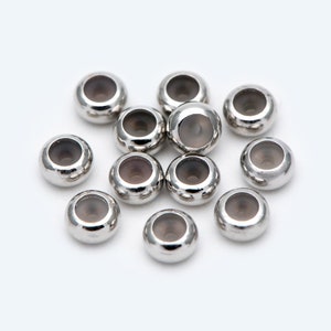 10pcs Rondelle Rubber Stopper Beads 4.6mm, Rhodium Plated Brass, Silver ...