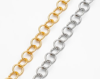 Gold/ Silver Tone Round Loop Chain 5mm, 18K Real Gold/ Rhodium plated Brass, Circle Link Chains (#LK-604)/ 1 Meter=3.3ft