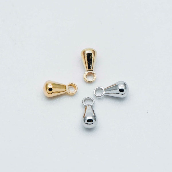 50pcs Gold/ Silver/ Rose Gold Teardrop Charms 6x3mm, Mini Bracelet End Drop, Water Drop Extender Chain Ends  (GB-208)