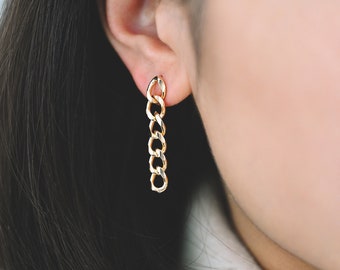 10pcs Chain Link Earring Studs, 18K Gold plated Brass, Geometric Ear Post Findings Wholesale (GB-778)