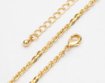 Gold Cable Chain 2.7mm Wide, Finished Bracelet/ Necklace with Extender Chain, 18K Gold plated Brass, Ready to Wear (#LK-104-2.7)