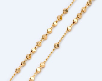 Gold plated Brass Beaded Chains, 1.5mm Chain with 3mm Faceted Beads, Jewelry Craft Chain Wholesale (#LK-193)/ 1 Meter=3.3 ft