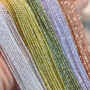 2 mm färgglada zirkonpärlor, små kubiska zirkonia-ädelstenspärlor, smyckestillverkning med armband, hela 14,5 tums strängar (TR-008)