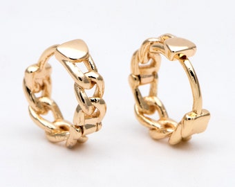 4pcs Gold Plated Chain Hoop Earrings: Tiny Huggie Style (GB-3020-A)
