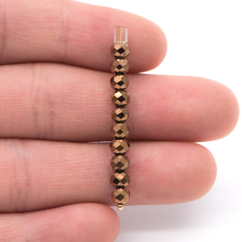 Faceted Rondelle Crystal Glass Beads 3x4mm Antique Copper Metallic Color #BZ04-163 145pcs