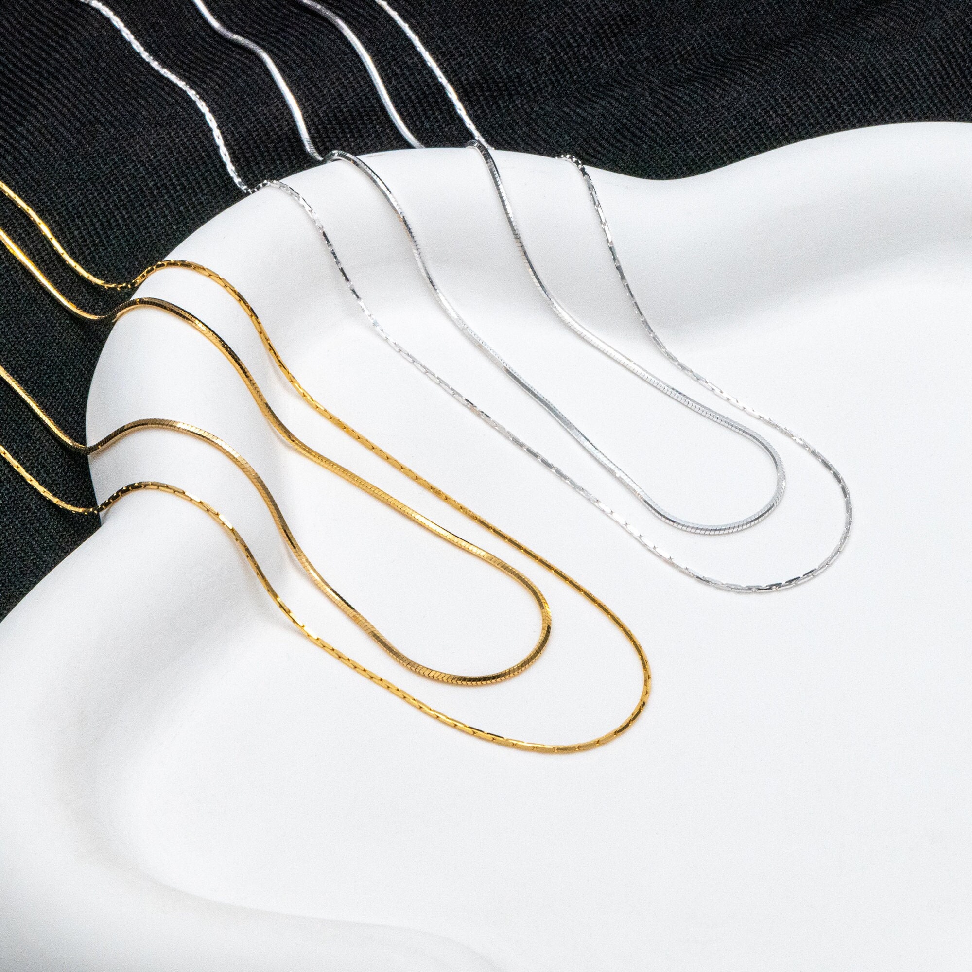 Sterling Silver Double Layer Necklace, Dainty Snake Chain Necklace