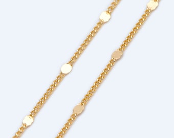Tiny Gold/ Silver Tone Curb Chains, 0.9mm Thin Chain with 1.6mm Flat Disc, Delicate Chains for DIY Necklace (#LK-240)/ 1 Meter=3.3 ft