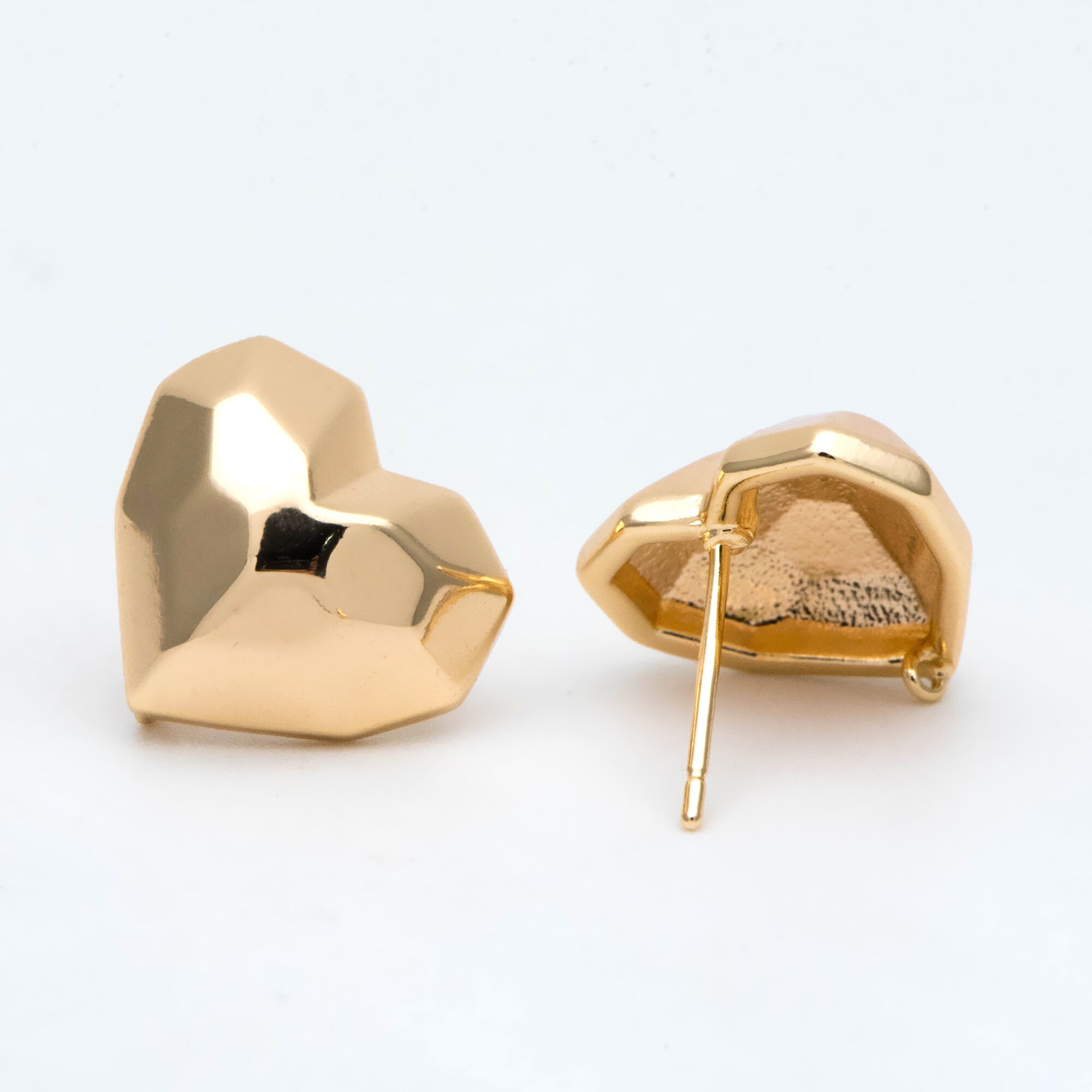 10pcs Faceted Geometric Earrings, Real Gold Plated Brass Geometric