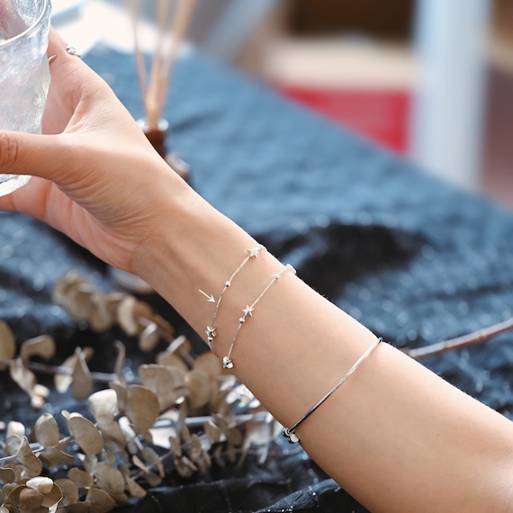 Sterling Silver Double Layer Star Bracelet, .925 Silver