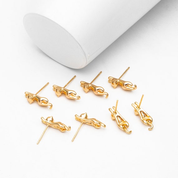 Orecchini a forma di gatto persiano in oro massiccio 14k: regalo di gioielli per animali domestici / E144-GD - Italia
