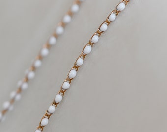 White Enamel Brass Chain 2.5mm Thin, Unplated Brass Designer Chains (#LK-050-2)/ 1 Meter=3.3ft