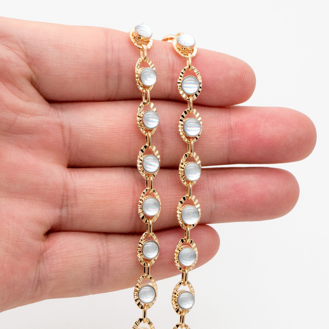 Gold Evil Eye Chain, 18K Gold Plated Brass, Round Glass Beaded Chain LK