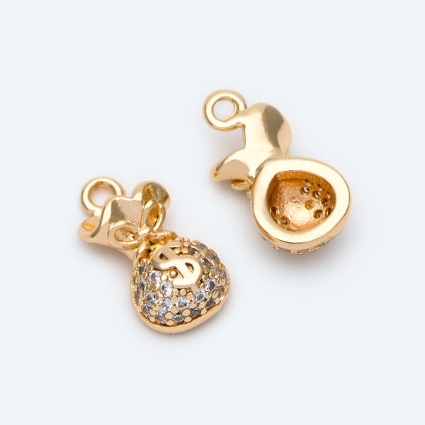 4pcs CZ Pave Gold Money Bag Charms, Jewelry Making, Diy Material, Jewelry Supplies (GB-2514)