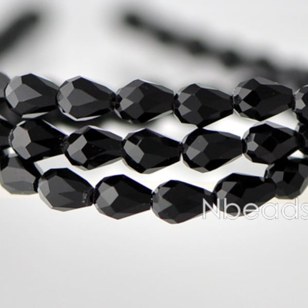 Faceted Crystal Teardrop Glass Briolette Beads 3x5mm, Opaque Black -(#SS03-40) /95 beads/ strand