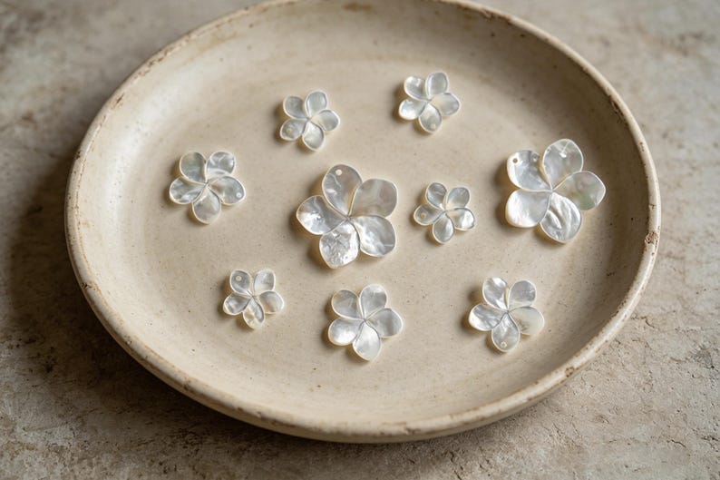 10pcs White Mother of Pearl Flowers 14/ 17/ 24mm, Top Side Drilled, Shell Plumeria Flowers for Earrings -(BK-016) image 4