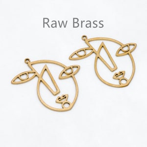 10pcs Raw Brass Abstrack Face Outline Charms 31.5x28.5mm, Vintage Styled Face Pendants Wholesale  (RB-293)