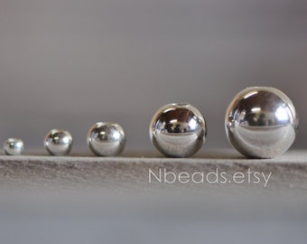 Perles rondes lisses en argent sterling 925, grandes perles d'espacement en argent sterling sans couture, 2/3/ 4/ 5/6/8 mm (CY-008)