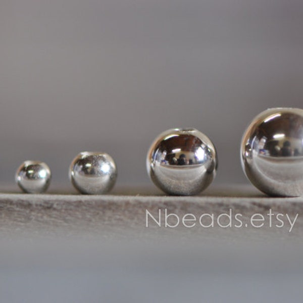 925 Sterling Silver Smooth Round Beads, Seamless Silver Large Hole Spacer Beads, 2/ 3/ 4/ 5/ 6/ 8mm (CY-008)