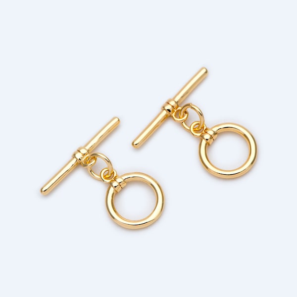 10 sets Gold/ Silver Toggle Clasp, Real Gold/ Rhodium plated Brass, Easy Close Clasp 10mm Smooth Round (#GB-1418)