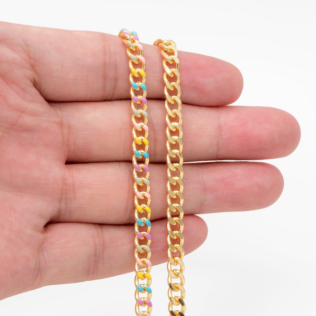 Mix Color Enamel Curb Chains 5mm, Gold Plated Brass, Strong Curb Chain ...