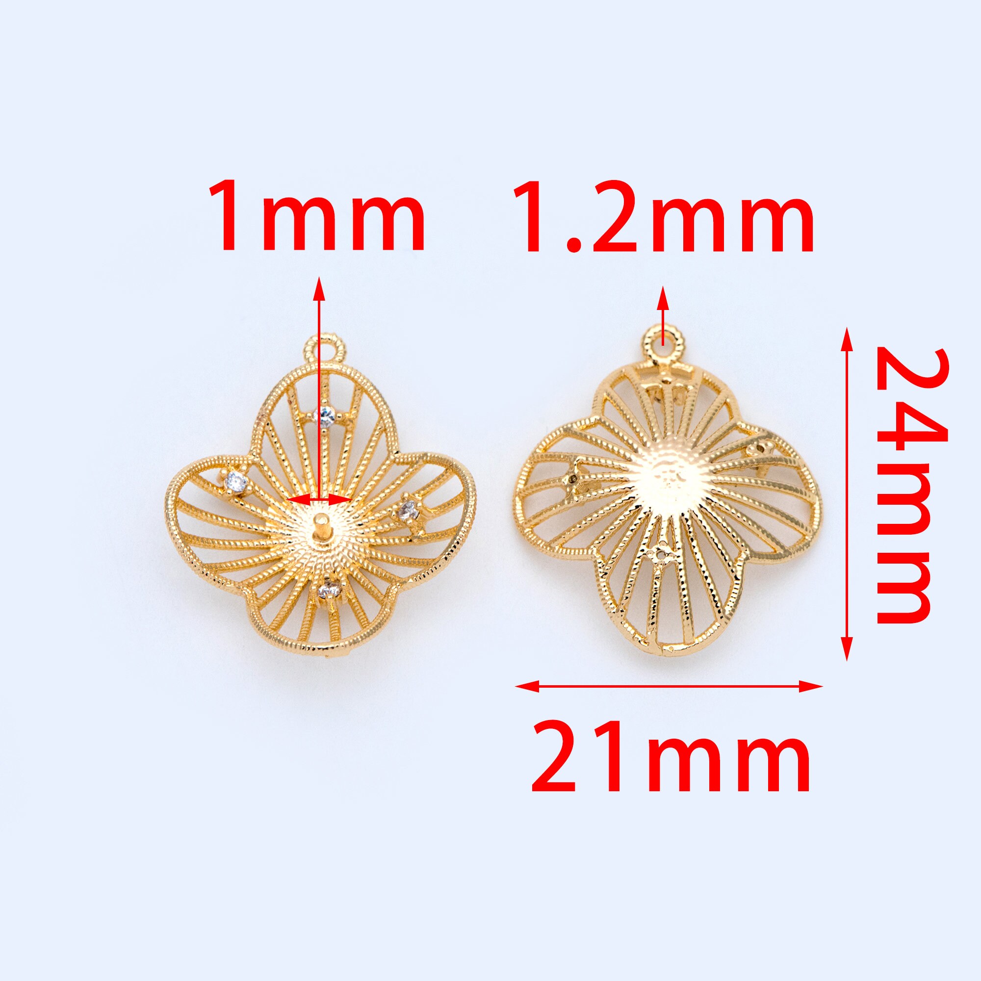 10pcs Gold Filigree Flower Charms Pendant 21x24mm, 18K Gold