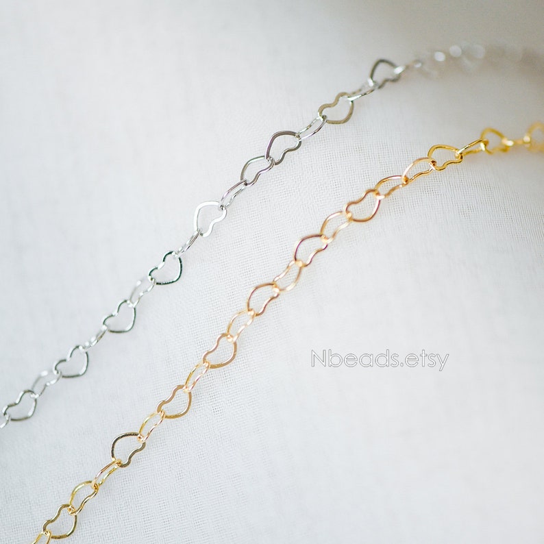 Gold/ Silver tone Heart Chains, Gold/ Rhodium/ Rose Gold plated Brass Designer Chain, 3.5mm Thin Decorative Chains LK-105/ 1 Meter3.3 ft image 3