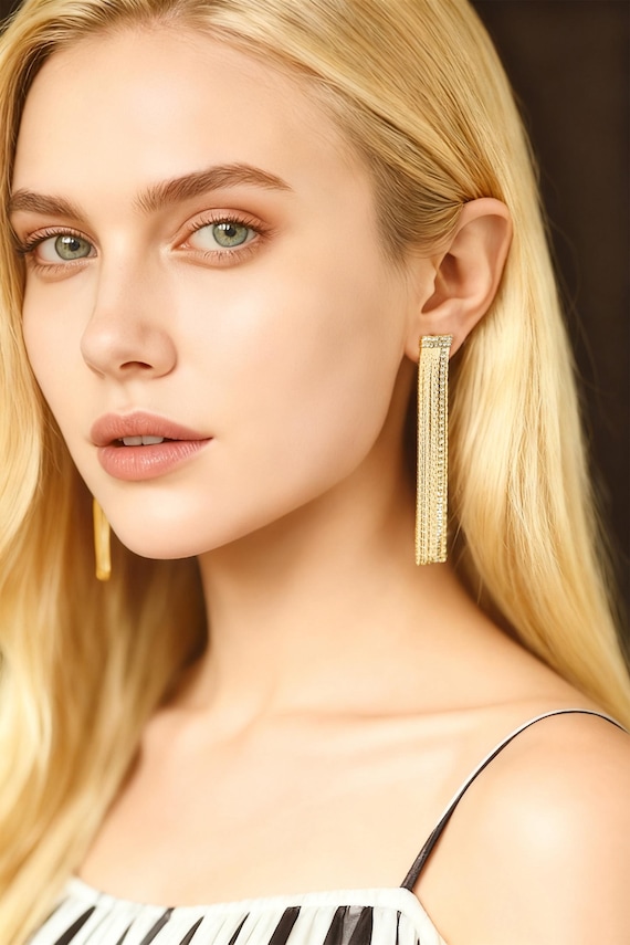 Longues Boucles D'oreilles Vintage Années 70 - Métal Doré Et Oxyde - Occasion