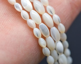 White Mother of Pearl Shell Oval Beads 3x5/ 4x7mm -(#V1208) Full strand