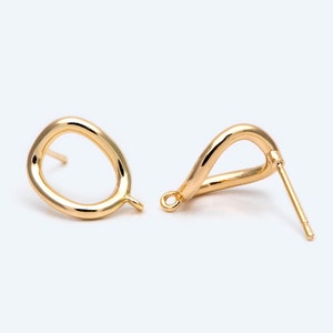 10pcs Gold Oval Ear Posts, 18K Gold plated Brass, Minimalist Earring Supplies GB-2161 image 2